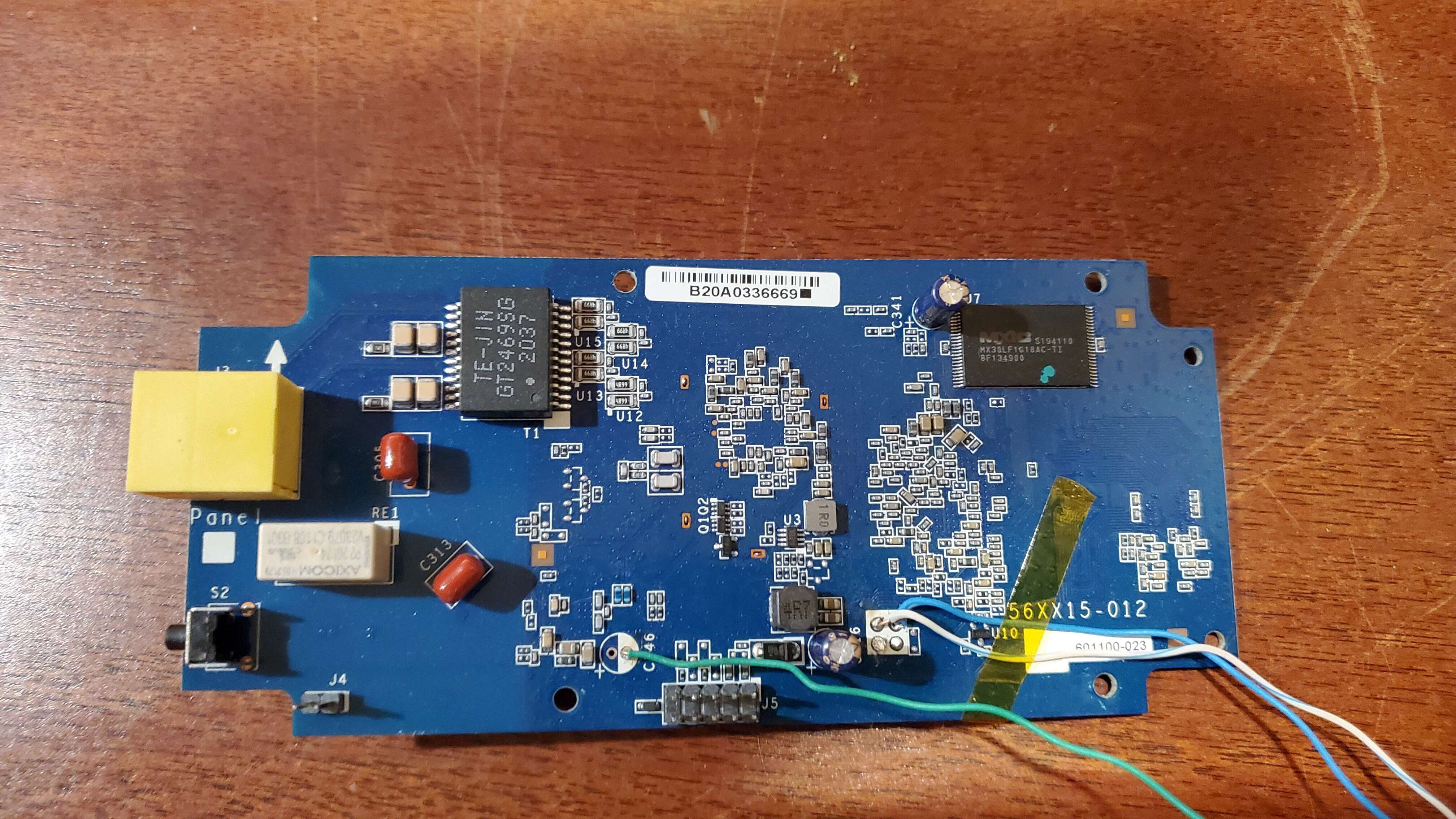 Bottom side of the upper PCB with UART wires soldered
